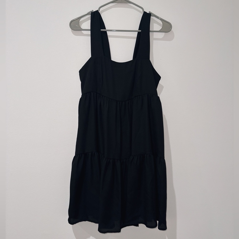 Black sleeveless mini dress
